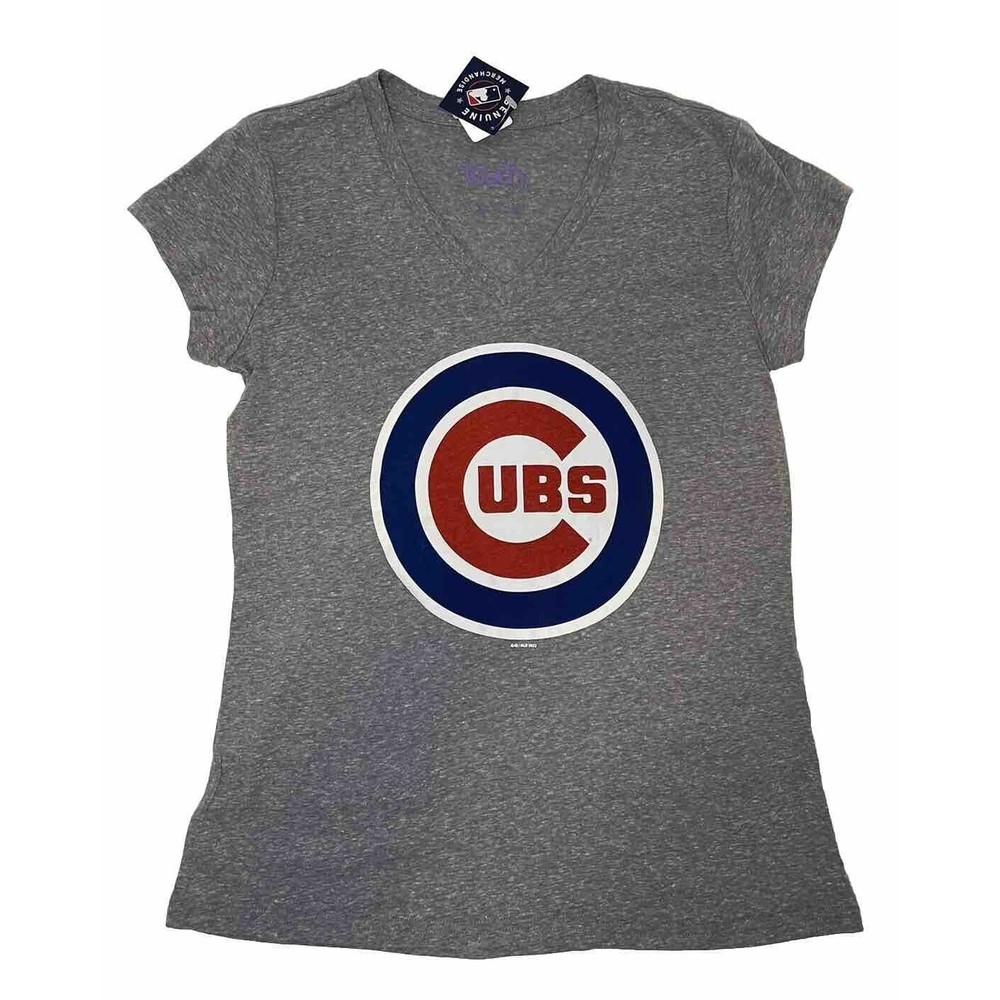 Chicago Cubs MLB Women’s V-Neck T-Shirt Soft Gray Size Med Logo Touch Brand NWT